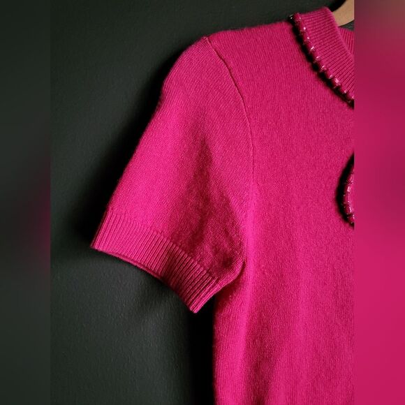 Kate Spade Ellis Bow Jewel Cashmere Wool Sweater Gold Zipper XS Snapdragon Pink - Picture 3 of 9